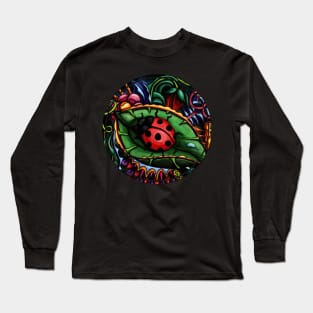 Bright ladybug on a leaf painting, whimsical nature Long Sleeve T-Shirt